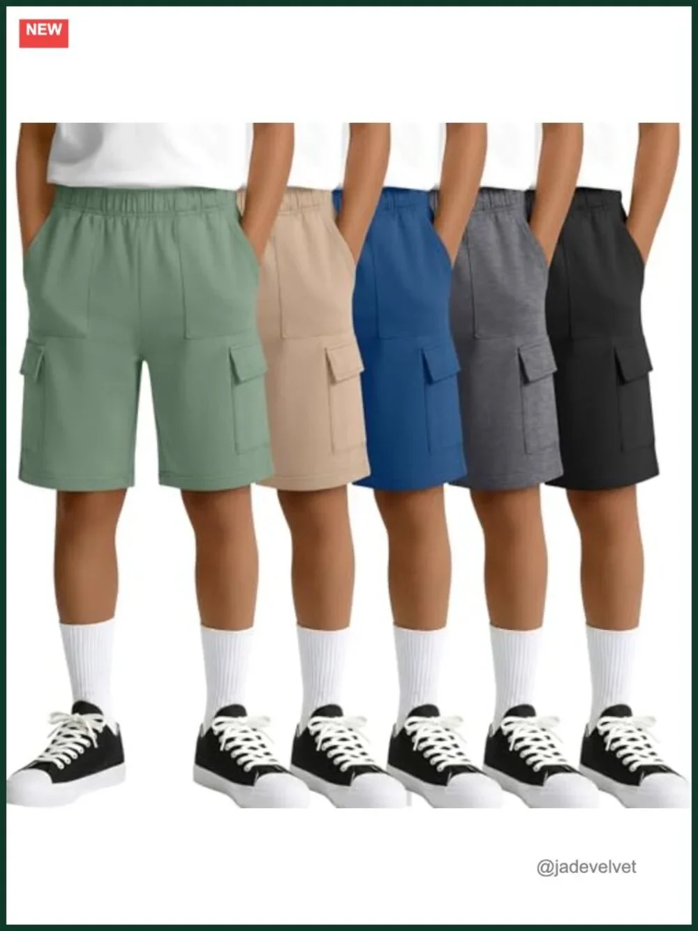 Boys Cargo Shorts 5-Pack Kids Athletic Pull On Sweat Shorts with Pockets